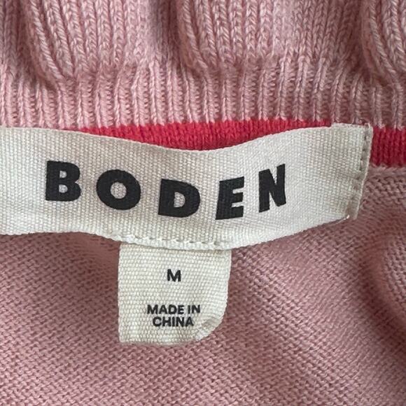 Boden Pink Ruffle Trim Tie-Neck Sweater Women’s Medium Soft Knit Pullover | Fall - Picture 6 of 8
